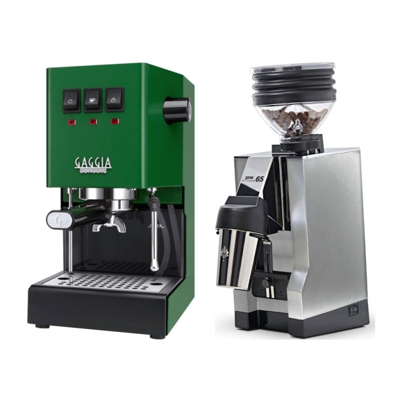 Gaggia Classic E24, zelená + Eureka Mignon Zero 65 All Purpose, CR chrome