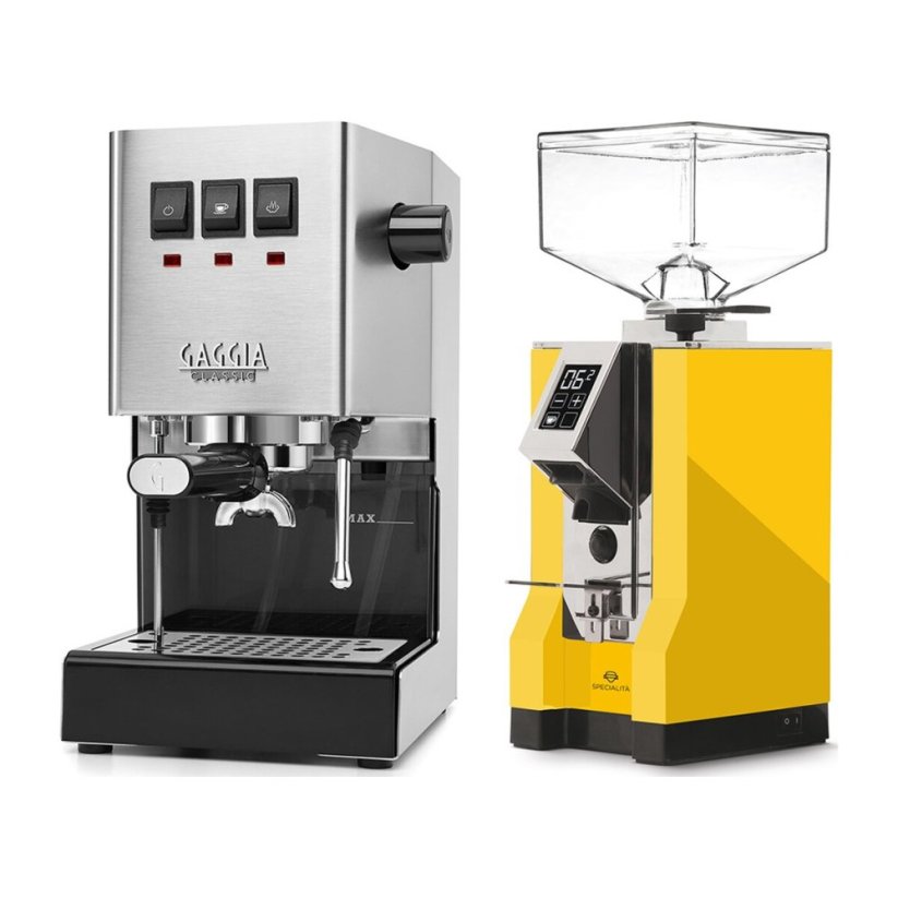 Gaggia Classic E24, stříbrná + Eureka Mignon Specialita, CR Yellow
