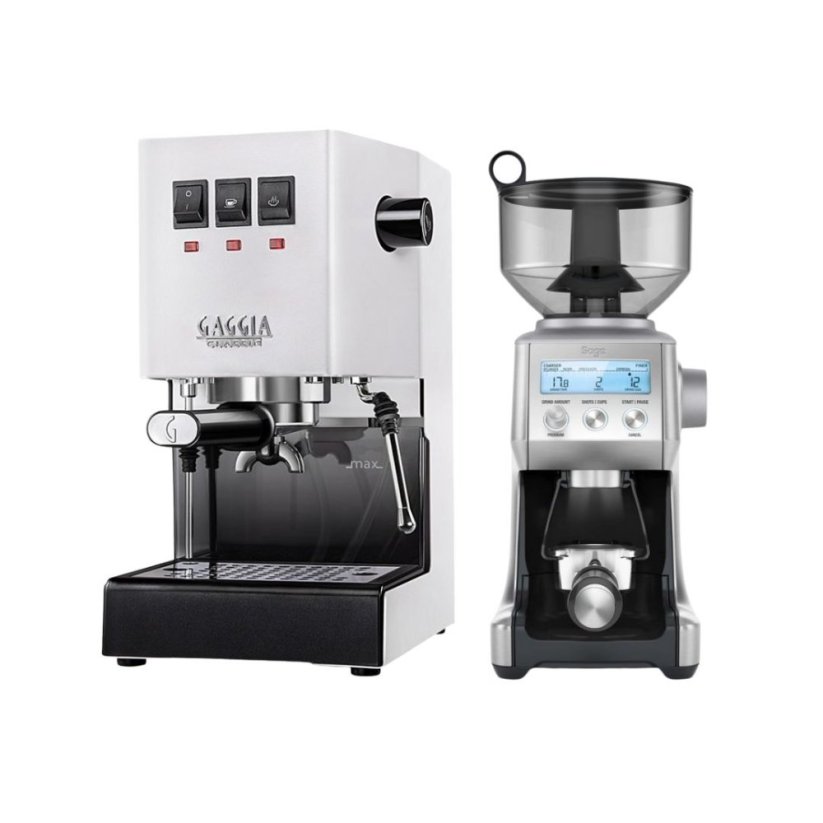 Gaggia Classic E24, bílá + Mlýnek Sage BCG820BSS Silver