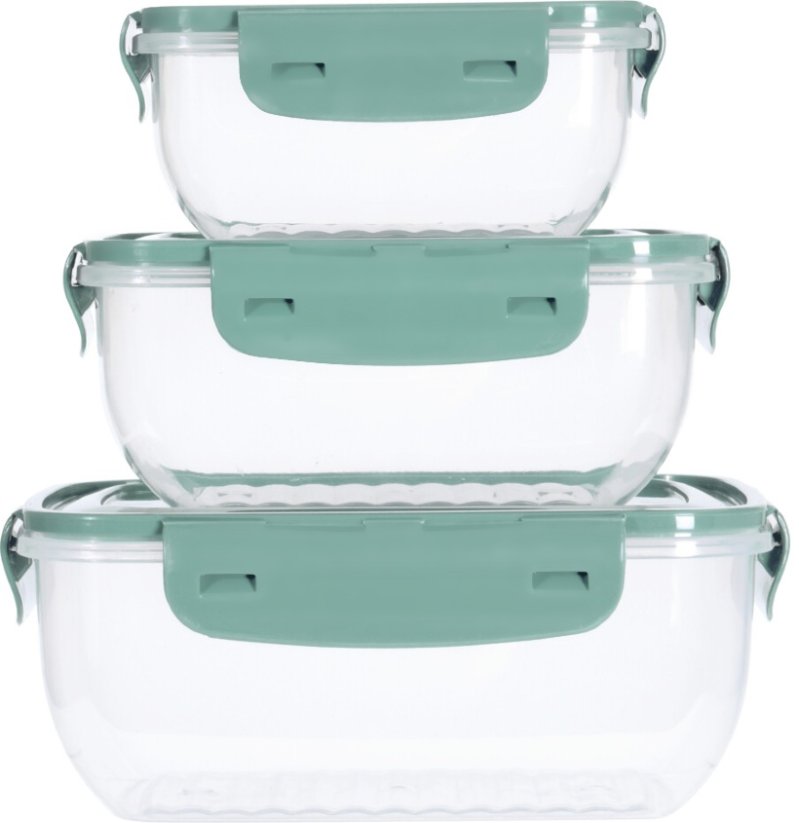 EXCELLENT HOUSEWARE Dóza na potraviny sada 3 ks tmavě zelená