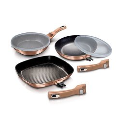 BERLINGERHAUS Sada pánví s odnímatelnou rukojetí 5 ks Rosegold Metallic Line steak