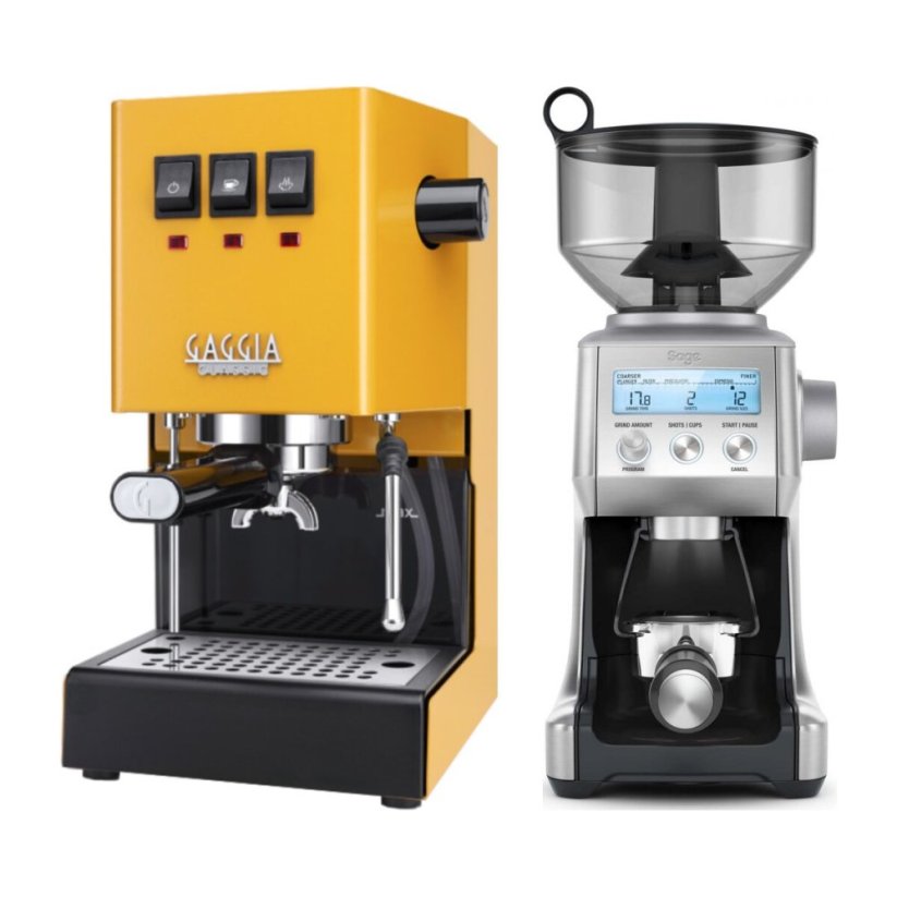 Gaggia Classic E24, žlutá + Mlýnek Sage BCG820BSS Silver