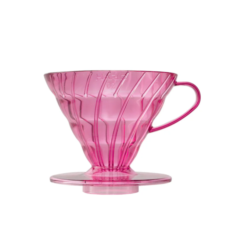 Hario plastový dripper průhledný V60-02 růžový