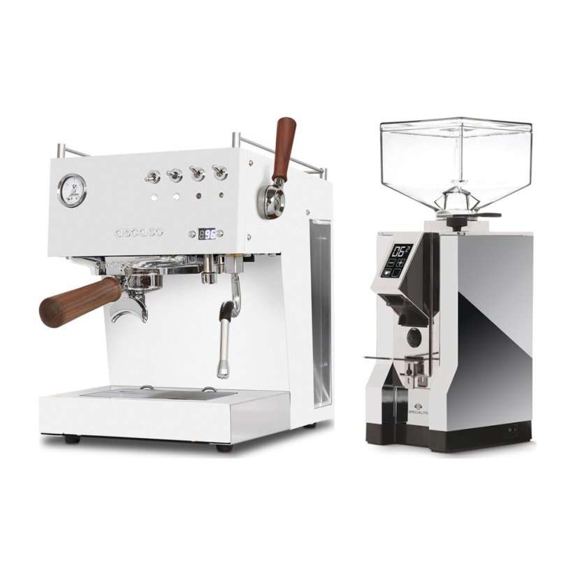 Ascaso Steel DUO PID PLUS, White&amp;Wood + Eureka Mignon Specialita, CR Chrome