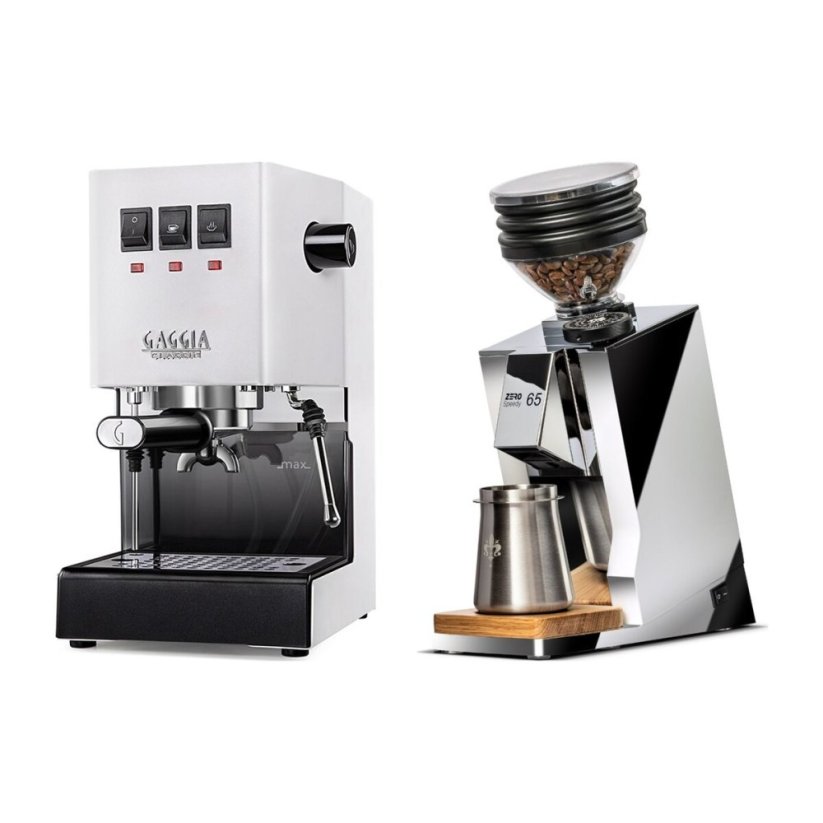 Gaggia Classic E24, bílá + Eureka Mignon Zero 65 Speedy ALL PURPOSE chrome