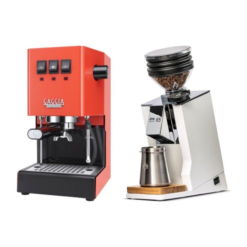 Gaggia Classic E24, oranžová + Eureka Mignon Zero 65 Speedy ALL PURPOSE white
