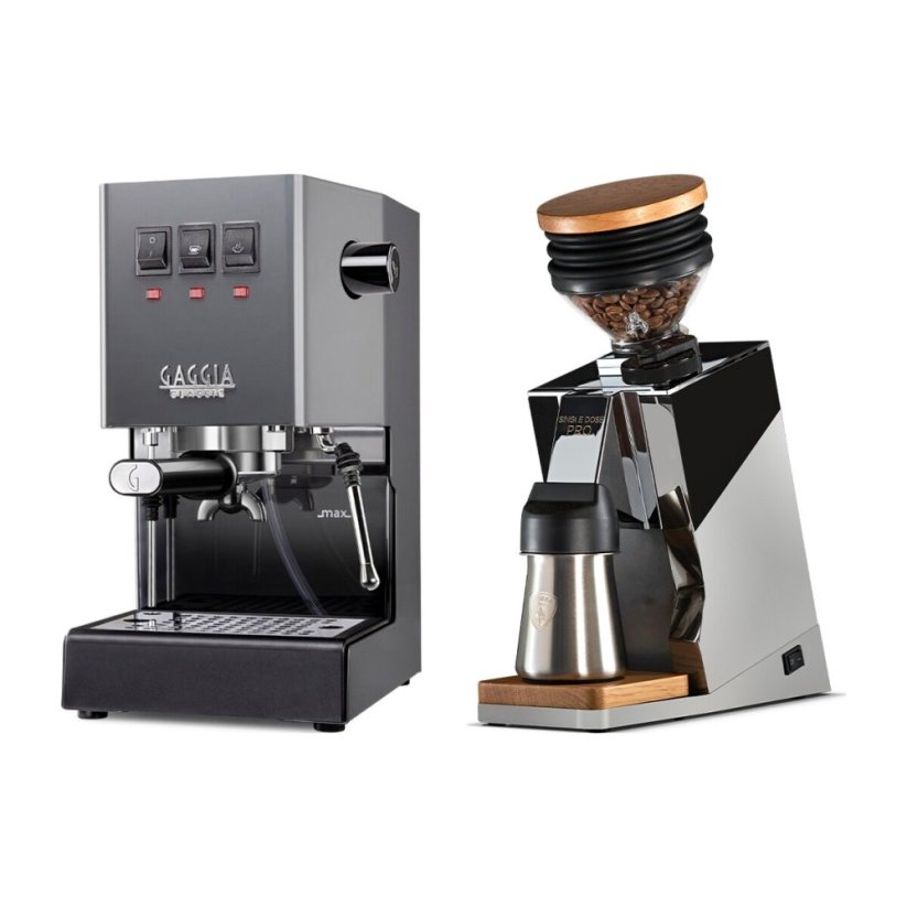 Gaggia Classic E24, šedá + Eureka Mignon Single Dose PRO, Chrome & Oak