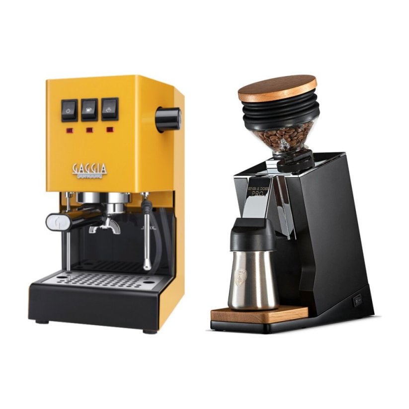 Gaggia Classic E24, žltá + Eureka Mignon Single Dose PRO, black a dubová