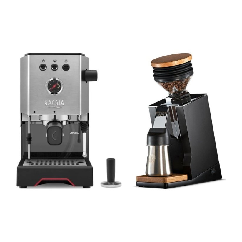Gaggia Classic Up stříbrná + Eureka Mignon Single Dose PRO, Black & Oak