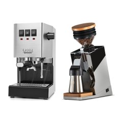 Gaggia Classic E24, stříbrná + Eureka Mignon Single Dose PRO, Chrome & Oak
