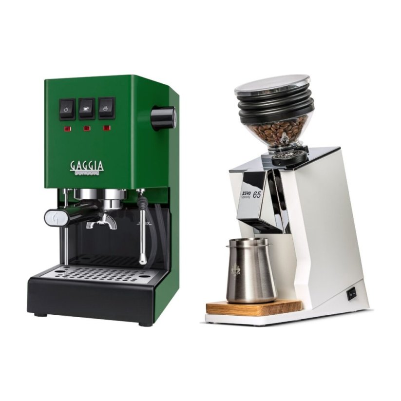 Gaggia Classic E24, zelená + Eureka Mignon Zero 65 Speedy ALL PURPOSE white