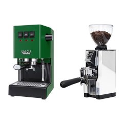 Gaggia Classic E24, zelená + Eureka Mignon Libra 65 All Purpose, CR white