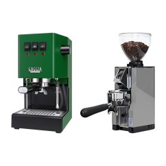 Gaggia Classic E24, zelená + Eureka Mignon Libra 65 All Purpose, CR chrome