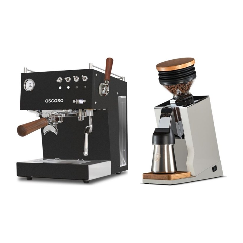 Ascaso Steel DUO PID PLUS, black a drevo + Eureka Mignon Single Dose PRO, biela a dub