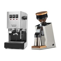 Gaggia Classic E24, stříbrná + Eureka Mignon Single Dose PRO, White & Oak