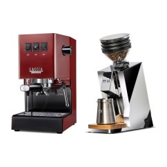 Gaggia Classic E24, červená + Eureka Mignon Zero 65 Speedy ALL PURPOSE chrome