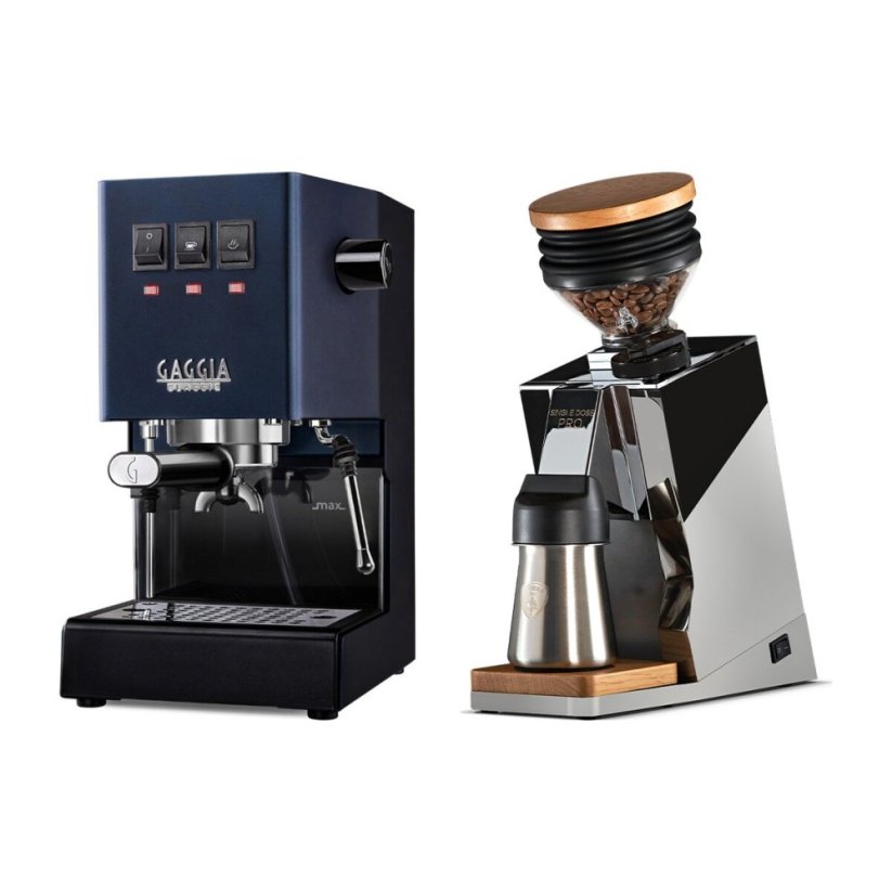 Gaggia Classic E24, modrá + Eureka Mignon Single Dose PRO, Chrome & Oak