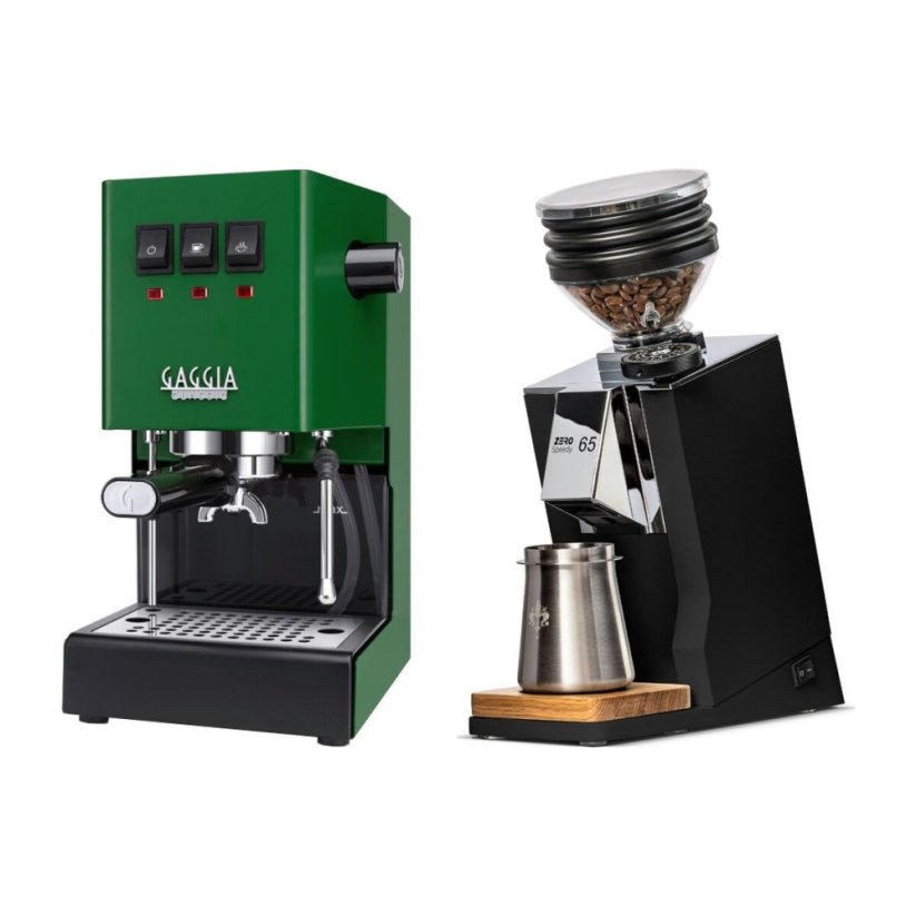 Gaggia Classic E24, zelená + Eureka Mignon Zero 65 Speedy ALL PURPOSE black