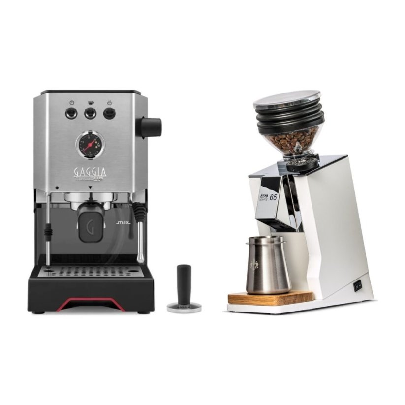 Gaggia Classic Up stříbrná + Eureka Mignon Zero 65 Speedy ALL PURPOSE white