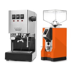 Gaggia Classic E24, stříbrná + Eureka Mignon Specialita, CR Orange