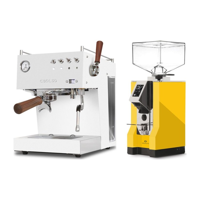 Ascaso Steel DUO PID PLUS, White&Wood + Eureka Mignon Specialita, CR Yellow