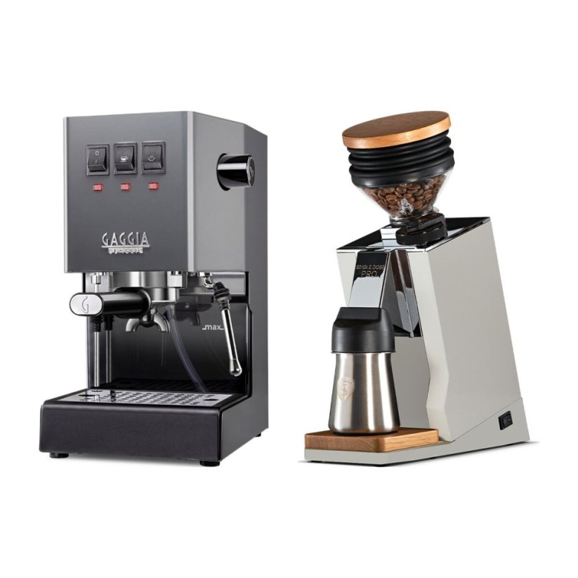 Gaggia Classic E24, šedá + Eureka Mignon Single Dose PRO, White & Oak