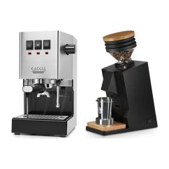 Gaggia Classic E24, stříbrná + Eureka Mignon Single Dose, Black & Oak