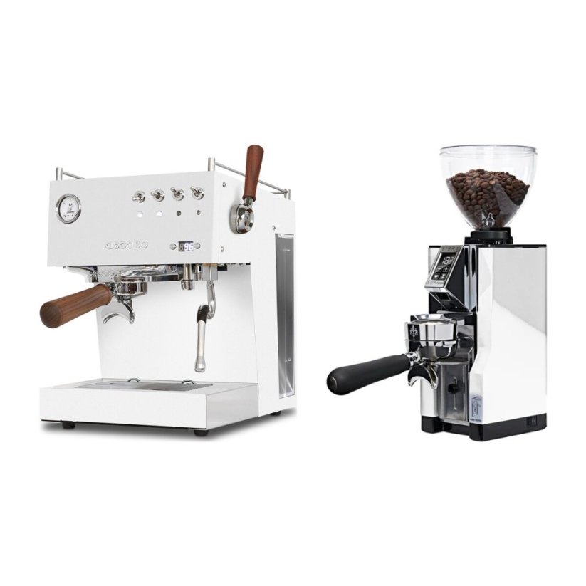 Ascaso Steel DUO PID PLUS, White&Wood + Eureka Mignon Libra 65 All Purpose, CR white