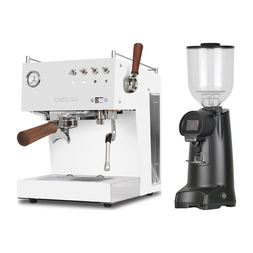 Ascaso Steel DUO PID PLUS, White&amp;Wood + Eureka Firenze 75 Matt Black