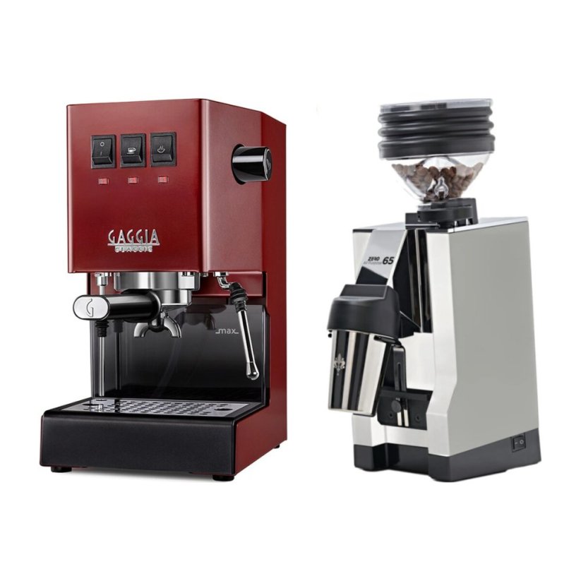 Gaggia Classic E24, červená + Eureka Mignon Zero 65 All Purpose, CR white
