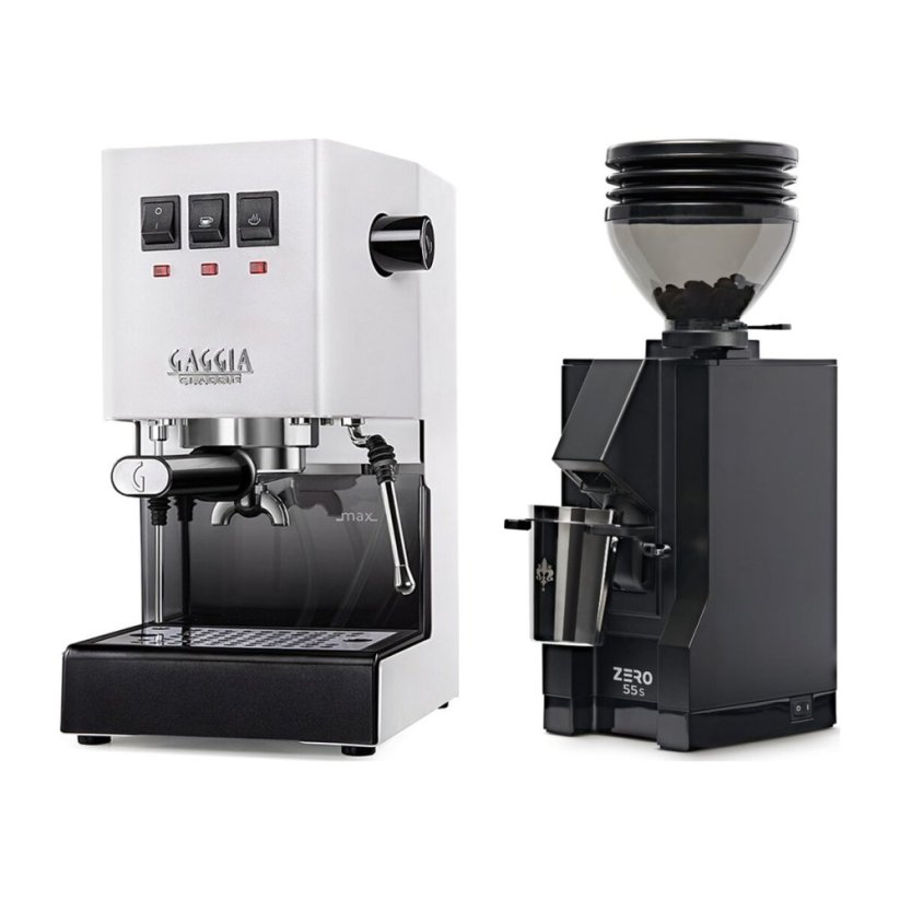 Gaggia Classic E24, bílá + Eureka Mignon Zero 55s Black
