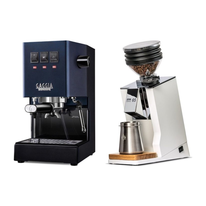 Gaggia Classic E24, modrá + Eureka Mignon Zero 65 Speedy ALL PURPOSE white