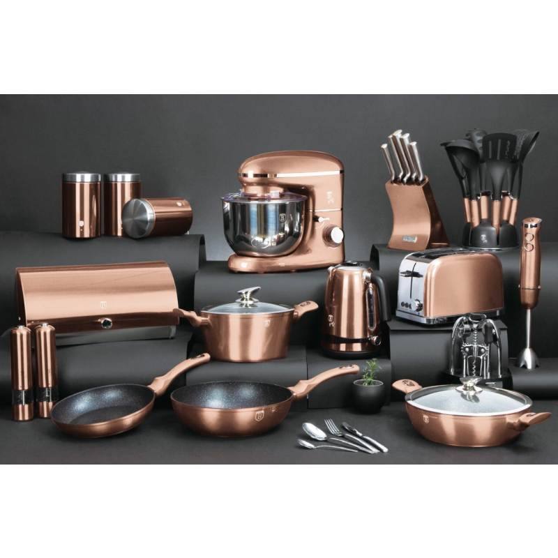 BERLINGERHAUS Pánev hluboká s mramorovým povrchem a poklicí 28 cm Rosegold Metallic Line
