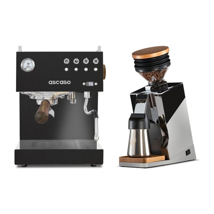 Ascaso Steel DUO PID Black + Eureka Mignon Single Dose PRO, Chrome & Oak