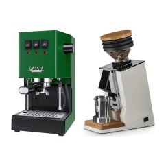 Gaggia Classic E24, zelená + Eureka Mignon Single Dose, White & Oak