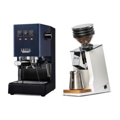 Gaggia Classic E24, modrá + Eureka Mignon Zero 65 Speedy ALL PURPOSE white