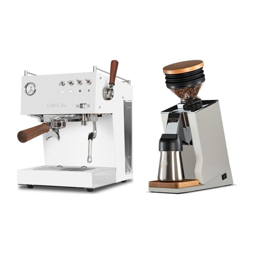 Ascaso Steel DUO PID PLUS, White&Wood + Eureka Mignon Single Dose PRO, White & Oak