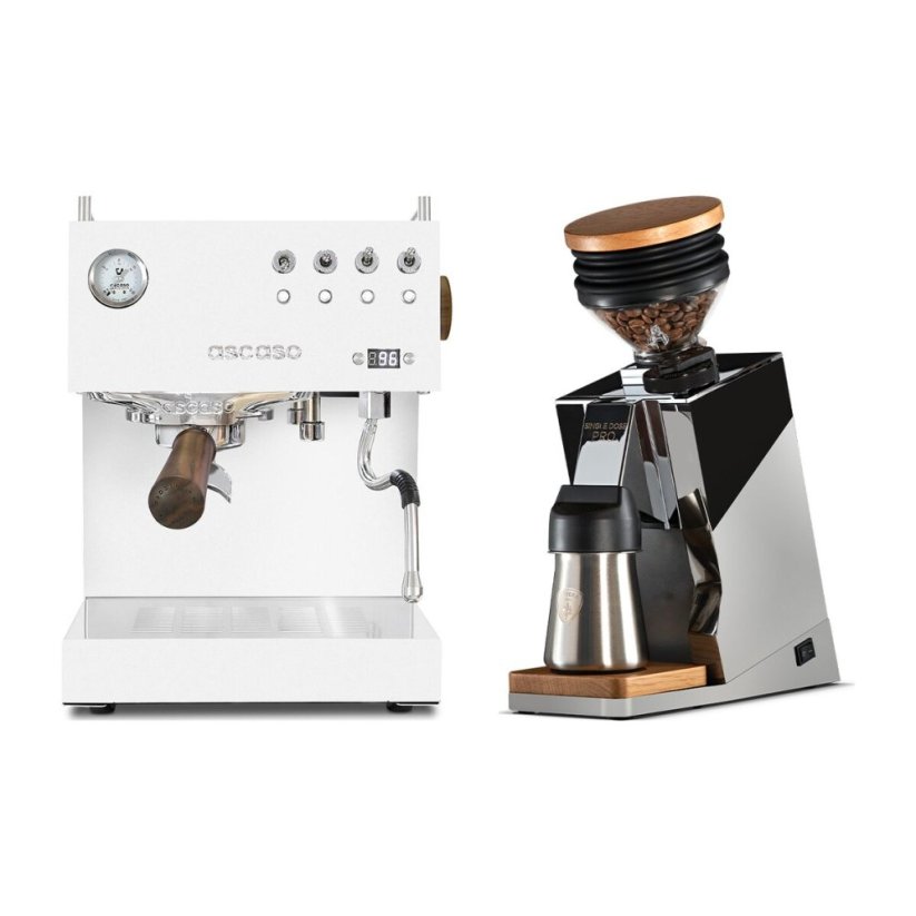 Ascaso Steel DUO PID White + Eureka Mignon Single Dose PRO, Chrome & Oak