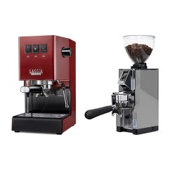 Gaggia Classic E24, červená + Eureka Mignon Libra 65 All Purpose, CR chrome