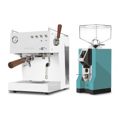 Ascaso Steel DUO PID PLUS, White&Wood + Eureka Mignon Specialita, CR Tiffany blue