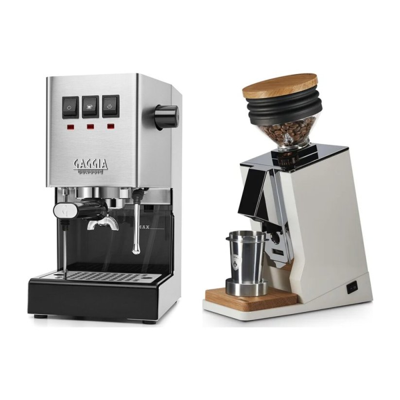 Gaggia Classic E24, stříbrná + Eureka Mignon Single Dose, White & Oak