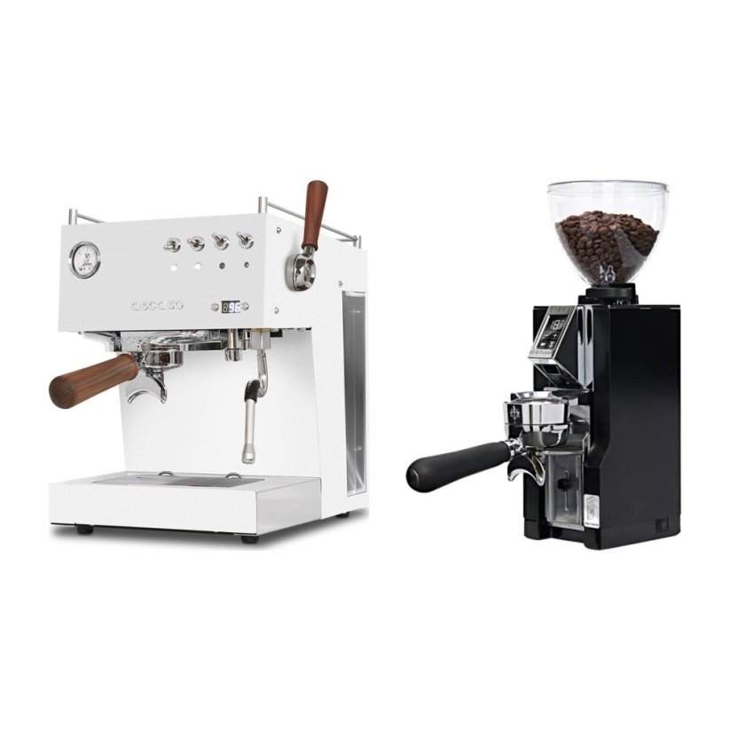 Ascaso Steel DUO PID PLUS, White&Wood + Eureka Mignon Libra 65 All Purpose, CR black