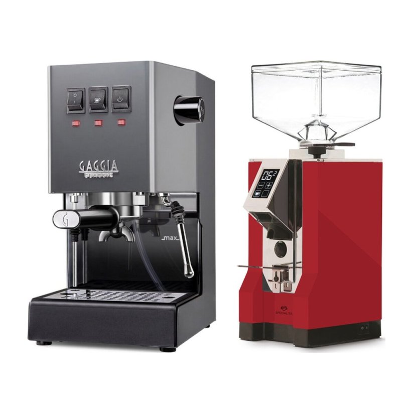 Gaggia Classic E24, šedá + Eureka Mignon Specialita, CR Ferrari red