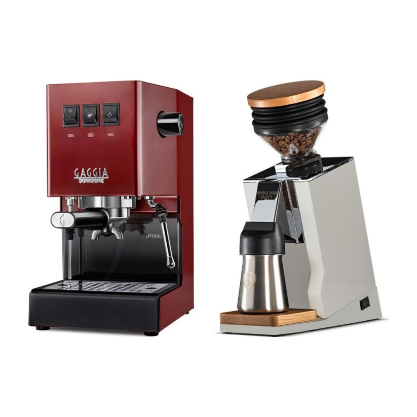 Gaggia Classic E24, červená + Eureka Mignon Single Dose PRO, White & Oak