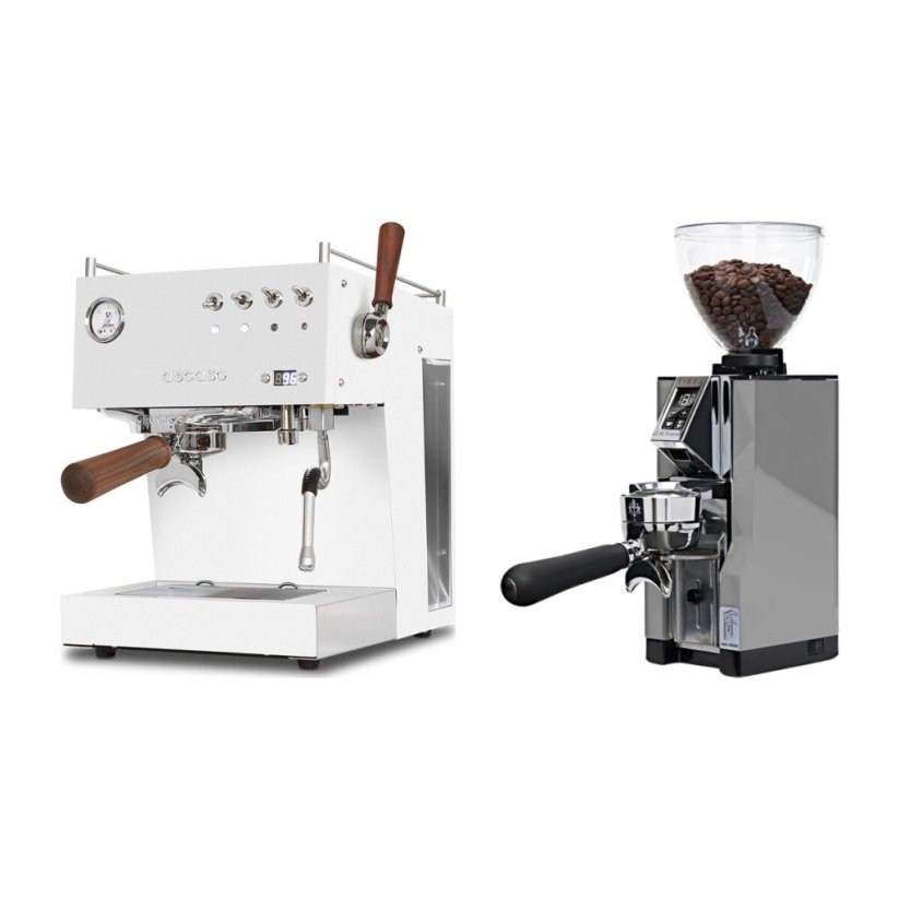 Ascaso Steel DUO PID PLUS, White&Wood + Eureka Mignon Libra 65 All Purpose, CR chrome