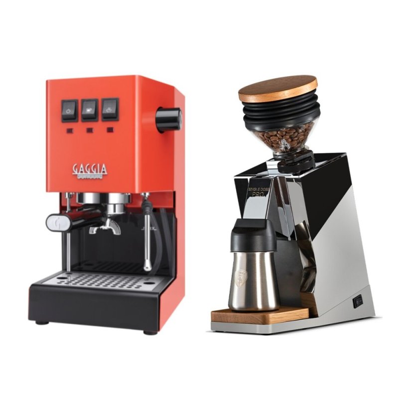 Gaggia Classic E24, oranžová + Eureka Mignon Single Dose PRO, Chrome & Oak