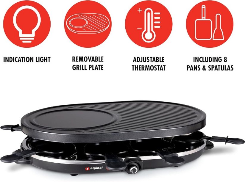 ALPINA Elektrický gril + raclette multifunkční 1200 W