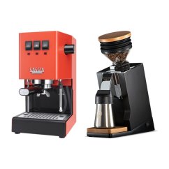 Gaggia Classic E24, oranžová + Eureka Mignon Single Dose PRO, Black & Oak